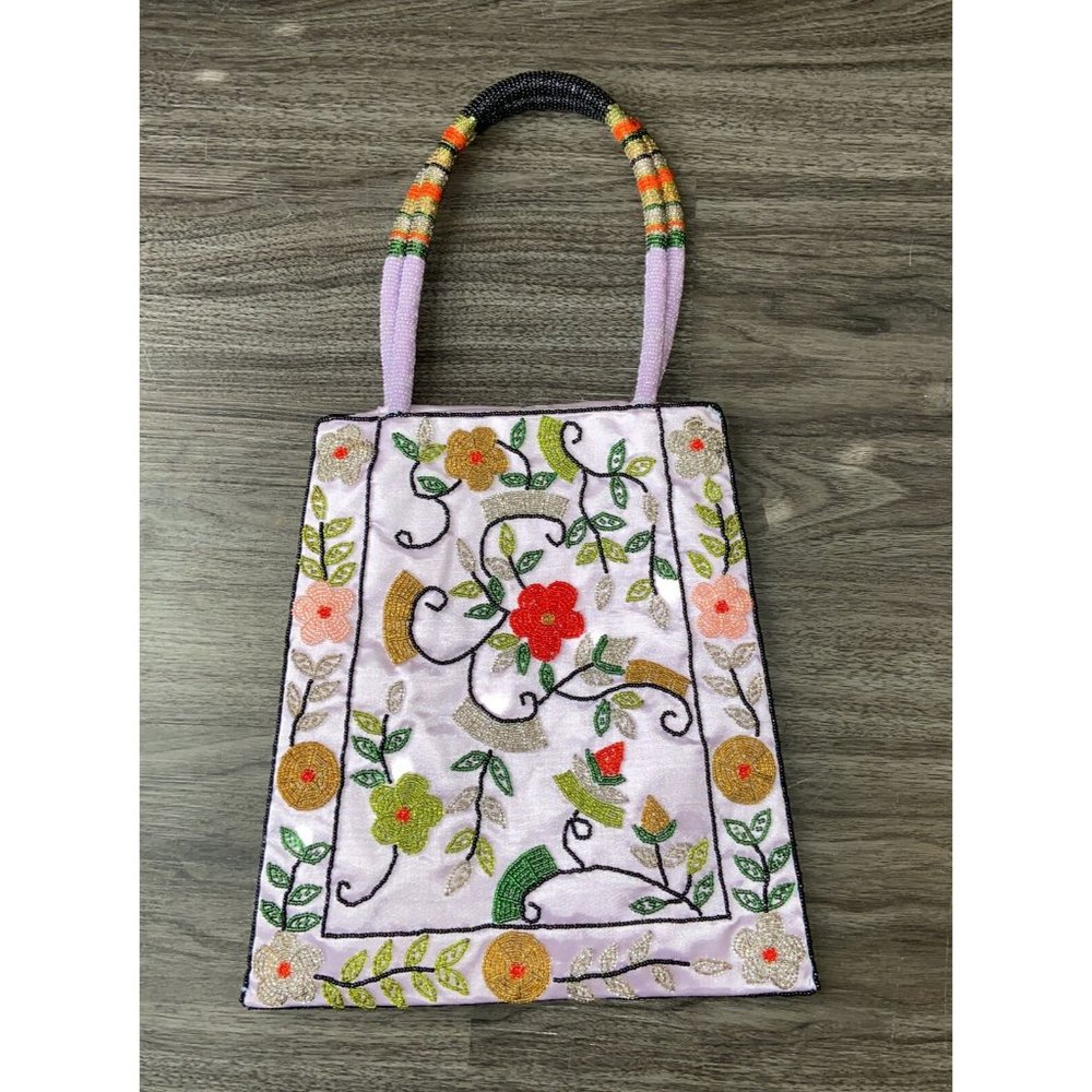 VINTAGE BEADED LAVENDER MULTI-COLOR HANDBAG PURSE BOHO*HANDMADE.